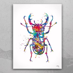 Stag Beetle Watercolor Print Totem Animal Wall Art insect collectable Wall Decor Art Home Decor insect art Wall Hanging Beetle Nature-835