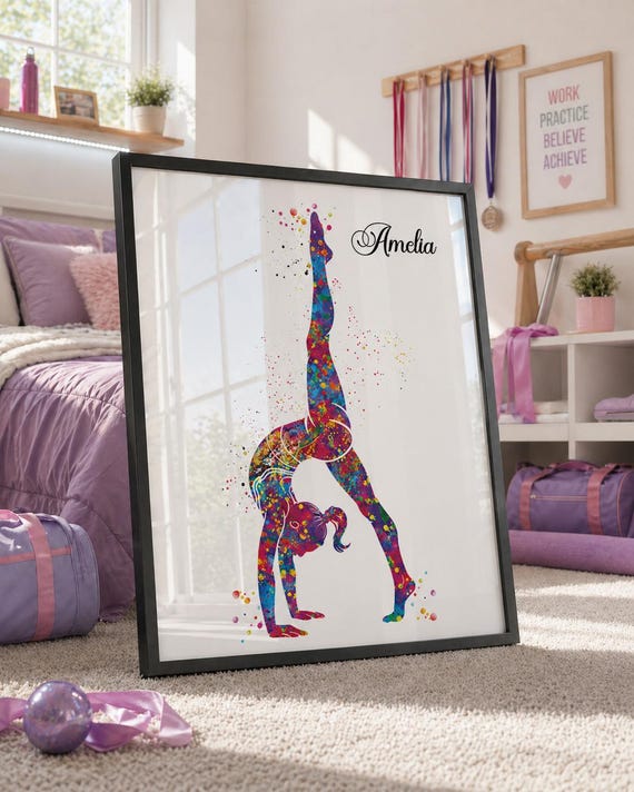 Personalized Gymnastics Watercolor Print: Girl's Room Sports Decor-2966