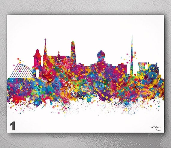 Dublin Ireland Skyline Watercolor Art Print, Eire Travel Poster-647
