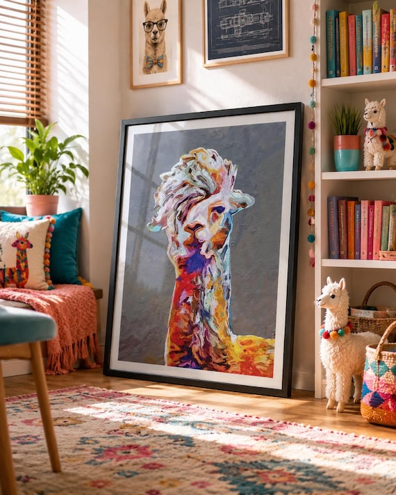 Llama Painting Portrait Art Print, Animal Wall Art-921
