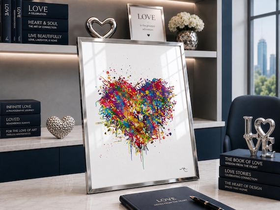 Colorful Heart Watercolor Print, Abstract Love Art-186