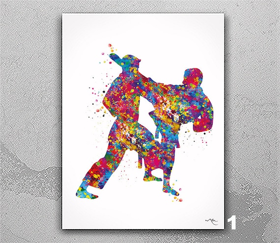 Karate Watercolor Print, Fight Sports Art, Mancave Wall Decor-2685