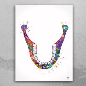 Human Jaw Skeleton Watercolor Print Lower Jaw Tooth Anatomical Medical Art Dental Art Clinic Dentistry Office Dentist Gift Doctor Art-321