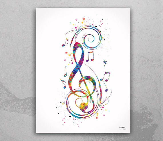 Watercolor Treble Clef Art Print, Music Room Decor-1148