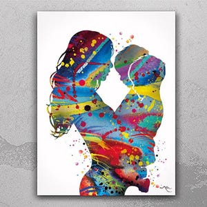 Mother and Two Sons Twins Watercolor Print Mother with Baby Twin Baby Mother and Childrens Mother and Kids Baby Shower Nursery Decor-2248