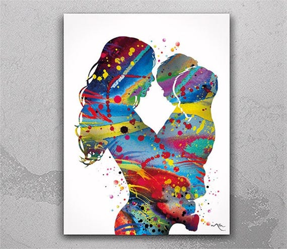 Mother and Two Sons Watercolor Print - Twins Nursery Decor-2248