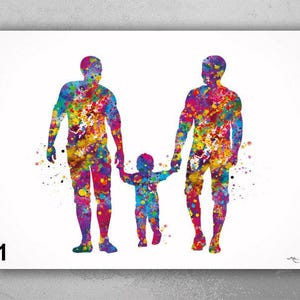 Two Dads Watercolor Print Same Sex Gay Adoption LGBT Family Love Wins Wedding Gift Wall Art Love is Love Gift Art Home Decor Mr and Mr-557