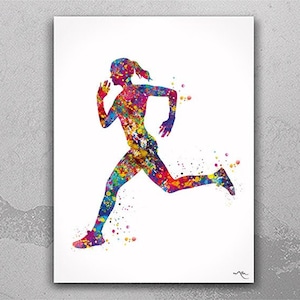 Runner Woman Watercolor Print Runner Woman Female Girl Marathon Winner Art Athlete Personalised Gift Poster Sports Running Gift Runners-1499