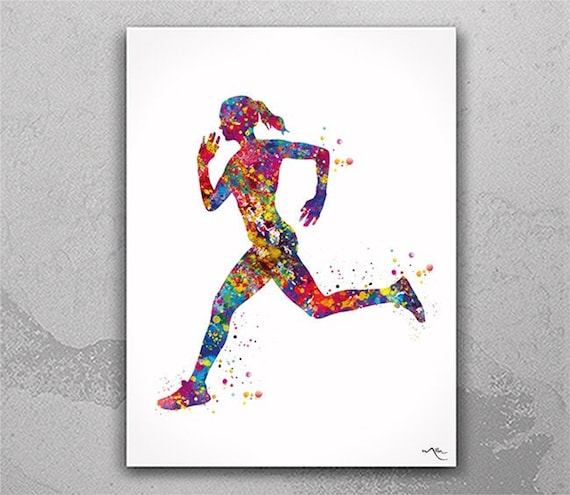 Runner Woman Watercolor Art Print, Marathon Gift-1499