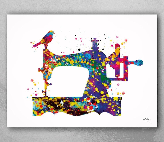 Watercolor Sewing Machine Print, Colorful Tailor Art-185