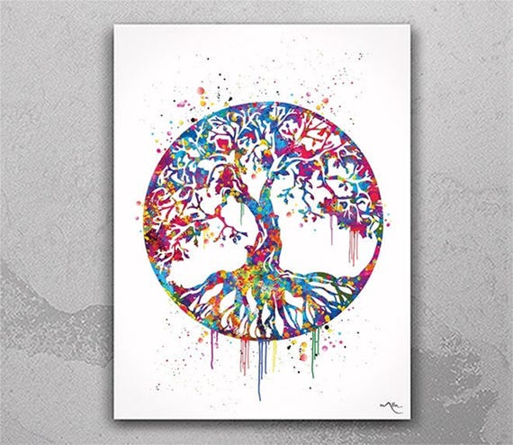 Watercolor Tree of Life Print, Colorful Nature Art-451