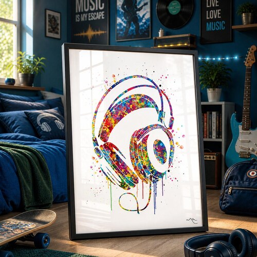 Headphones Watercolor Print, Music Lover Art-135 - Etsy