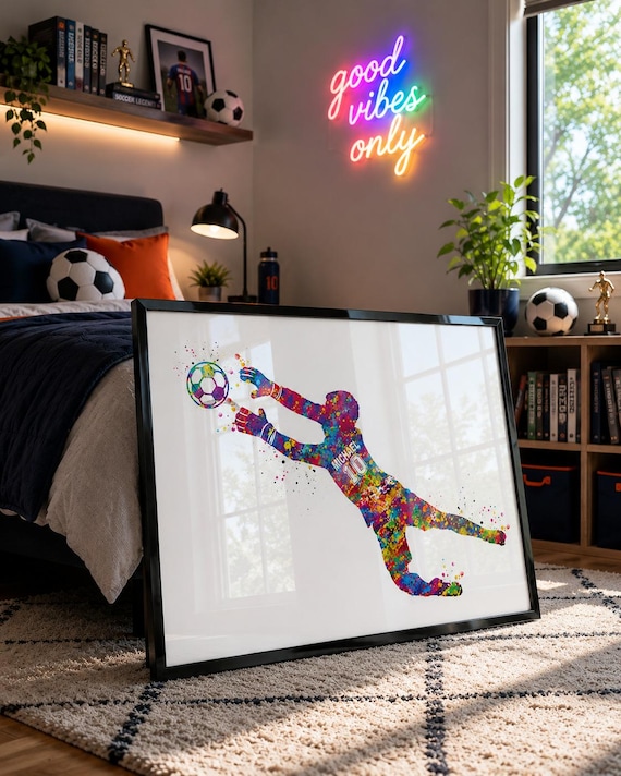 Personalized Soccer Goalie Watercolor Print, Man Cave Wall Art-2771