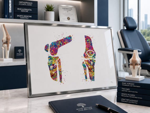 Knee Joint Watercolor Anatomy Art Print, Medical Illustration-1199