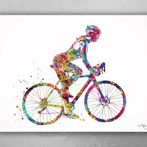Girl Road Bike Watercolor Print Cyclist Girl Woman Biking Female Biker Female Cyclist Road Bicycling Road Bike MTB Cycling Wall Art-2412