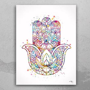Hamsa Hand Watercolor Print, Kabbalah Art, Home Protection Poster-389