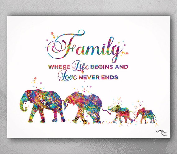 Elephants Two Moms with Babies Family Quote Watercolor Print Family Gift Wall Art Christmas Gift Lesbian Family Wall Hanging LGBT Gift-1154