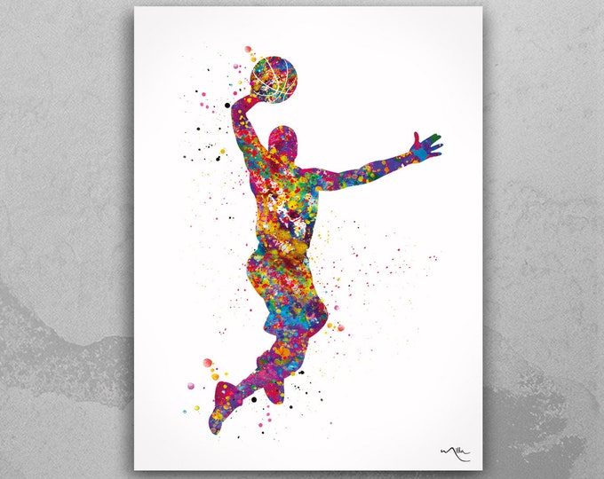 Basketball Player Man Watercolor Print Jumpman Basketball Sport Wall Art NBA Poster Wall Decor Sports Basketball Poster Wall Hanging-1752