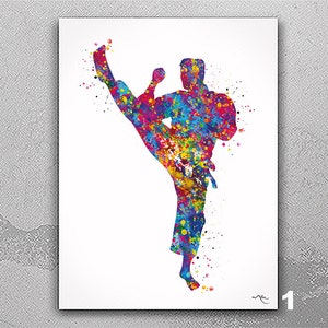 Karate Wall Art Watercolor Print Fight Sports Art Martial Art Karate Mancave Wall Art Sports Room Boy Male Poster Wall Hanging Sports-2684
