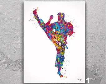 Karate Art Print, Colorful Watercolor Martial Arts Poster-2684