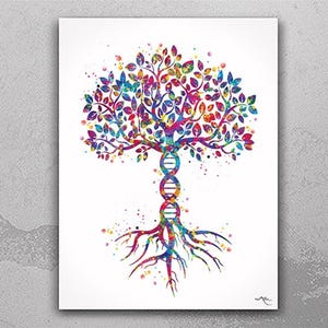 DNA Tree Watercolor Print: Medical Science Art-577