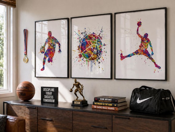 Basketball Player Watercolor Print Set: Sports Nursery Wall Art-1724
