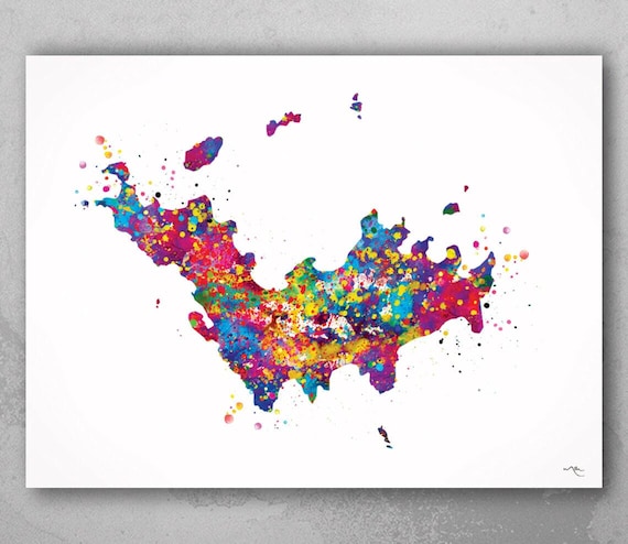 Saint Barthelemy Map Print: Watercolor Island Wall Art-1656