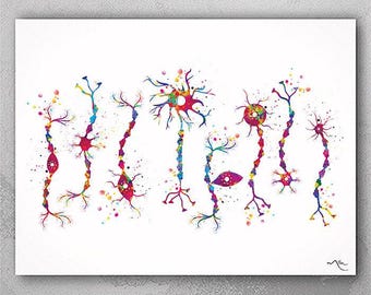 Watercolor Neuron Art Print: Neurology, Neuroscience Decor