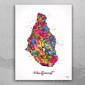 Montserrat Map Watercolor Print Montserrat Art Wall Art Wedding Gift Honeymoon Gift Map Wall Hanging Map Art Gift Wall Wanderlust Art-1371