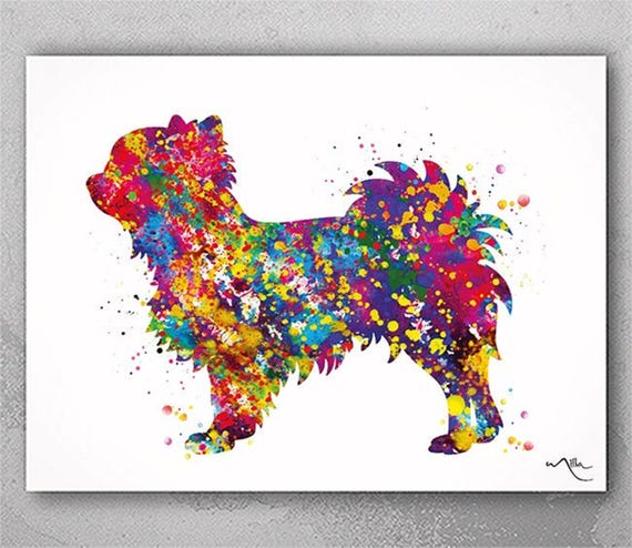 Watercolor Long Hair Chihuahua Print, Dog Lover Gift-1606