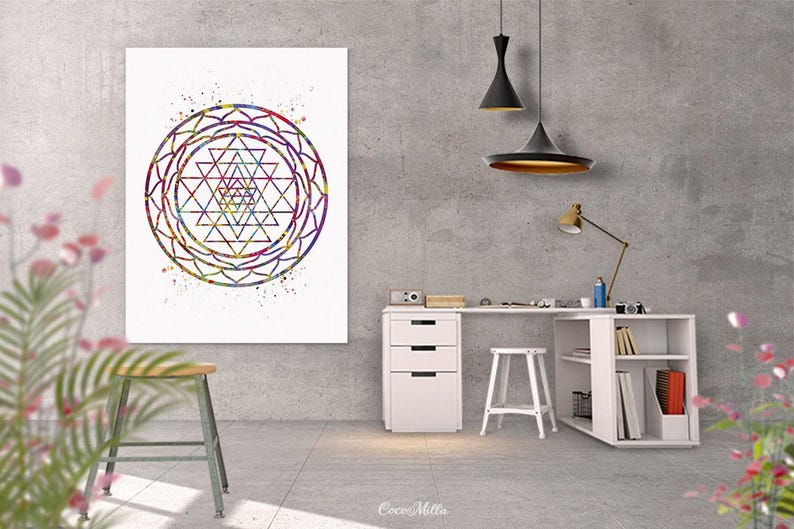 Sri Yantra Watercolor Print: Sacred Geometry Wall Art-1991 - Etsy