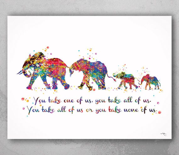 Elephant Family Art Print - Watercolor Quote Wall Decor-646