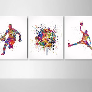 Basketball Player Aquarell Print Set: Sport Kinderzimmer Wandkunst