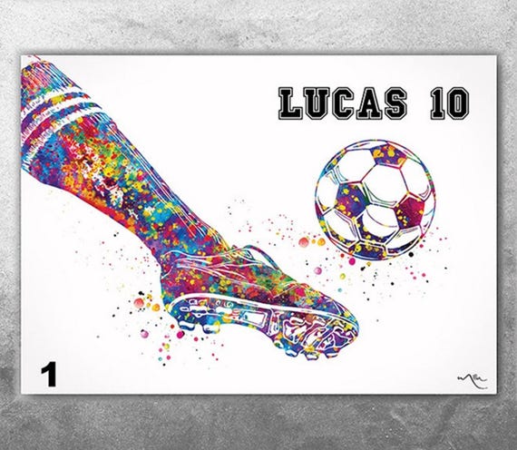Personalized Soccer Print, Watercolor Football Art (Customize)-2760