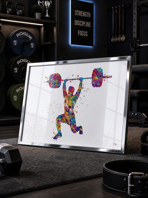 Weightlifter Man Watercolor Art Print, Gym Wall Decor-1703
