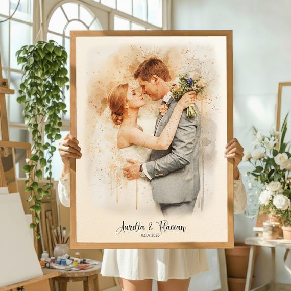 Custom Watercolor Couple Portrait | Personalized Wedding Gift | Digital Download