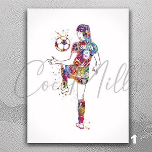 Soccer Player Personalized Watercolor Print Female Football Gift Soccer Player Girl Soccer Woman Personalized Gift Customize Wall Art-2372