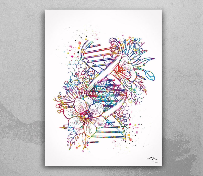 DNA Floral Art Watercolor Print DNA Helix Structure Medical Etsy