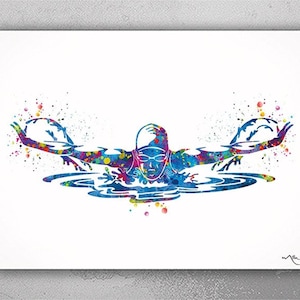 Swimmer Girl Watercolor Print Female Swimmer Art Gift Art Housewarming Butterfly Swimming Wall Decor Girl&#39;s Room Nursery Sport Wall Art-2540