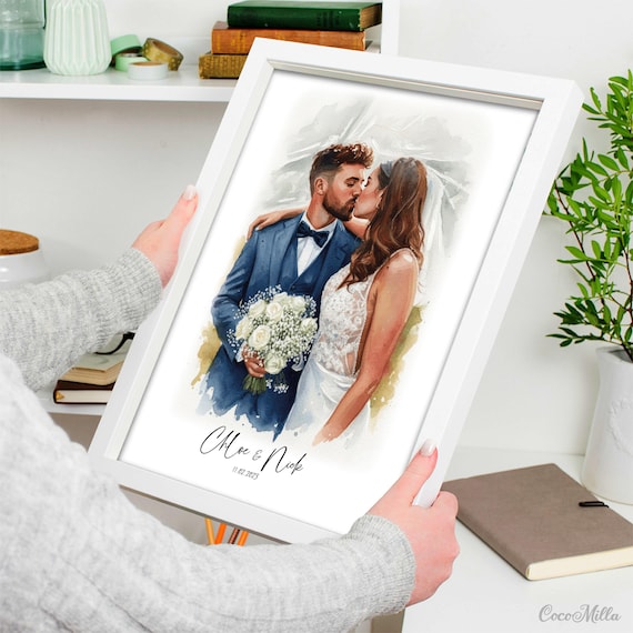 Personalized Watercolor Couple Portrait | Custom Wedding Anniversary Gift | Digital Download