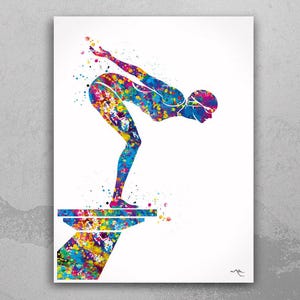 Swimmer Girl Watercolor Print Female Swimmer Art Gift Art Housewarming Swimming Wall Decor Girl&#39;s Room Decor Nursery Sport Wall Art-1603