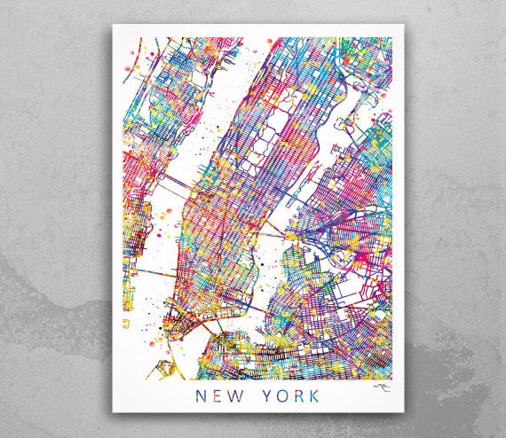 Watercolor New York City Map Art Print