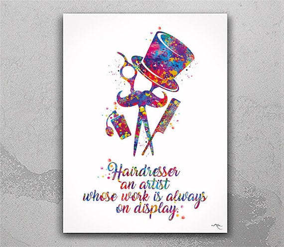 Hairdresser Watercolor Art Print, Colorful Salon Decor-1786