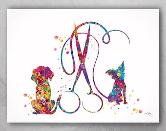 Dog Grooming Watercolor Print Dog Groomers Salon Wall Art Dog Art Animal Gift Veterinarian Office Vet Clinic Pet Grooming Salon Decor-516
