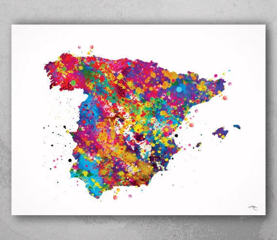 Spain Map Watercolor Art Print, Travel Wall Decor-191