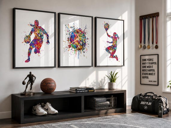 Watercolor Basketball Girl Art Print Set of Three – Girls Sports Decor-2521