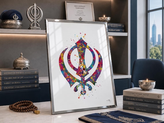 Watercolor Khanda Symbol Print, Sikh Wedding Gift-1184