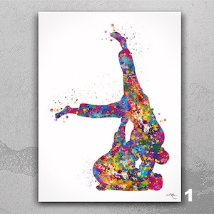 Brazilian Jiu Jitsu Watercolor Print BJJ Fight Sports Art Martial Art Grappling Fighter Gift Wall Art Sport Room Poster Wall Hanging-2304