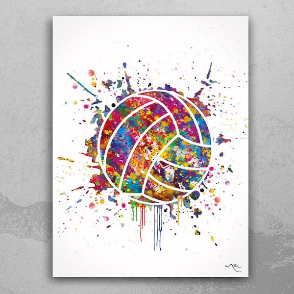 Watercolor Volleyball Ball Print, Colorful Sports Wall Art-1768