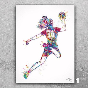 Handball Player Girl Personalized Watercolor Print Female Handball Player Gift Teen Handball Woman Personalized Gift Customize Wall Art-2669